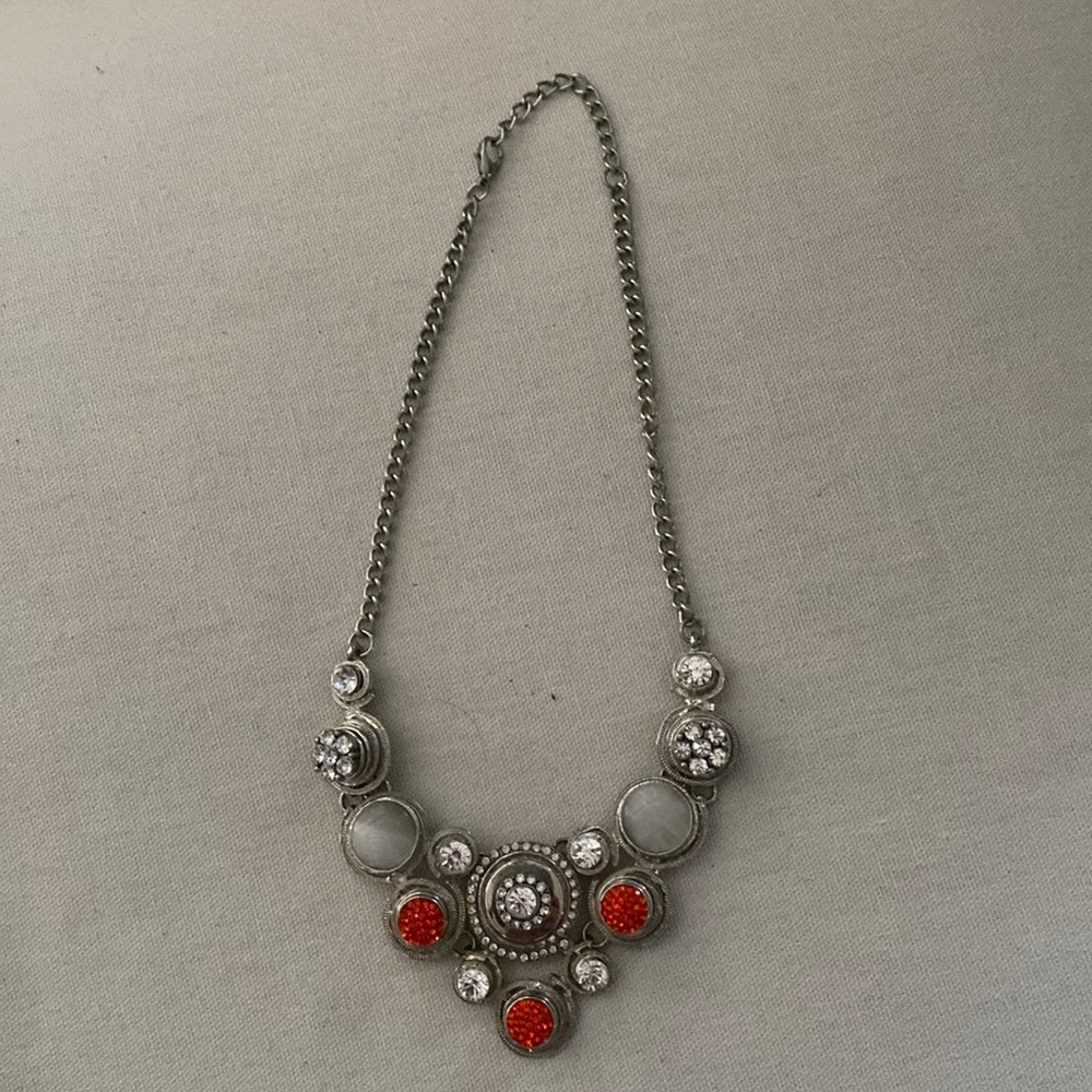 Ginger Snap Necklace Crystal Diamond Orange Pearl